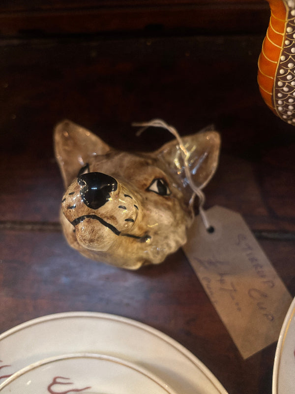 Antique Stirrup Cup styled as a dogs face