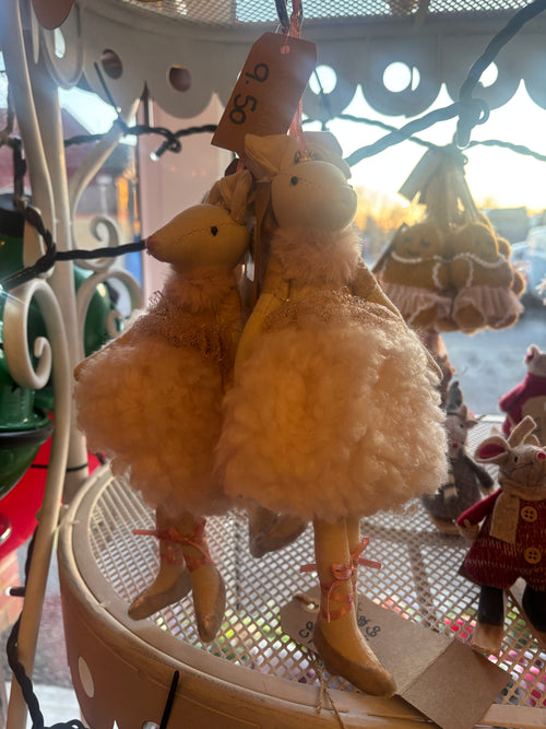 Ballerina mouse with fluffy dress xmas tree decoration