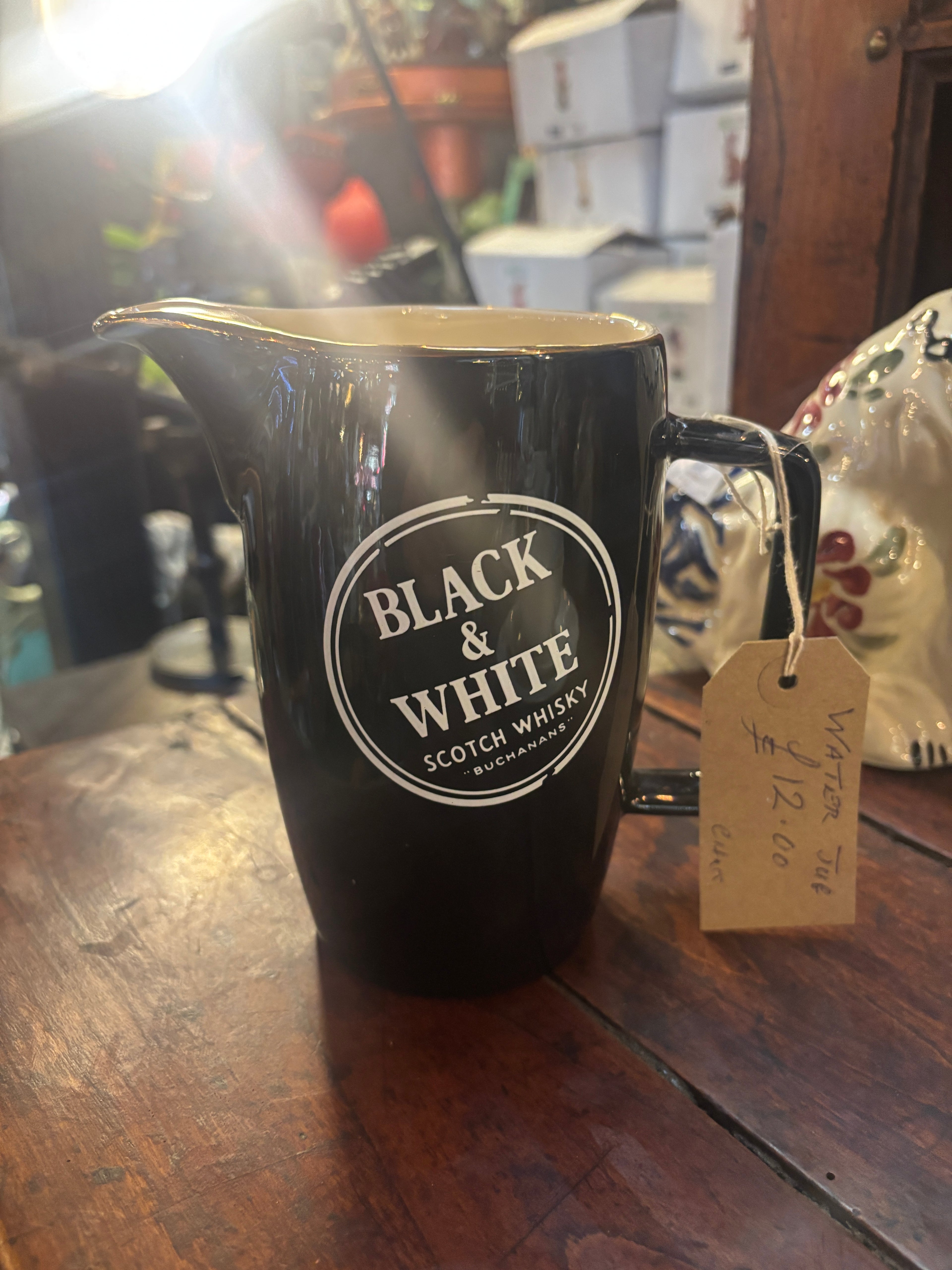 Black & White Branded Water Jug for Whiskey