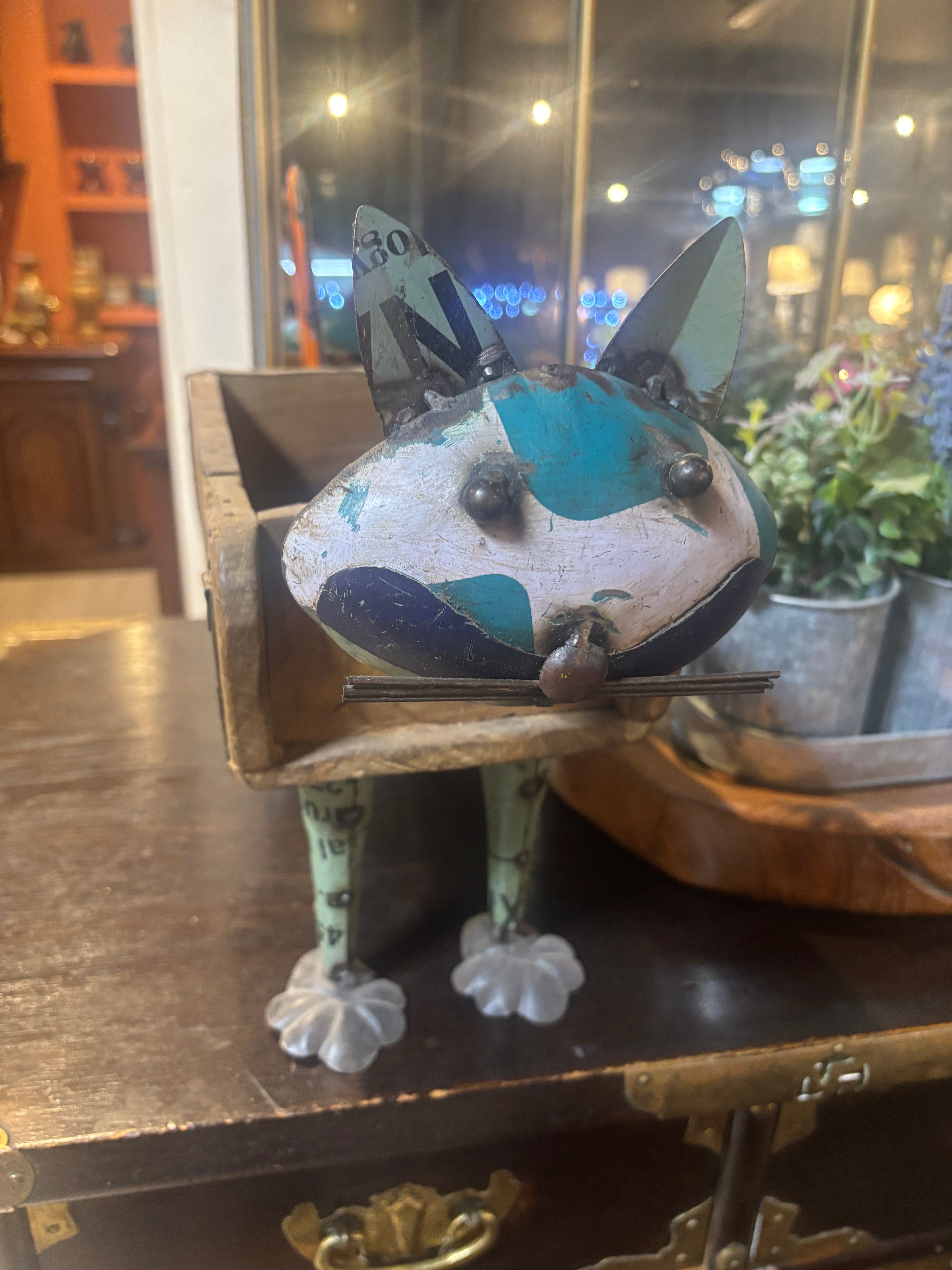 Blue and White Cat Plant Pot Holder