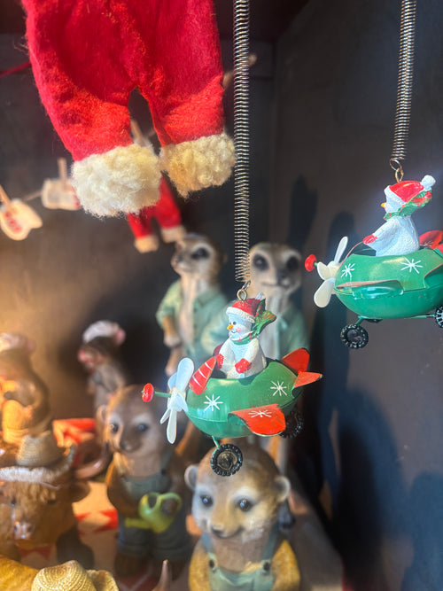 Bouncing Snowman In A Plane xmas decoration