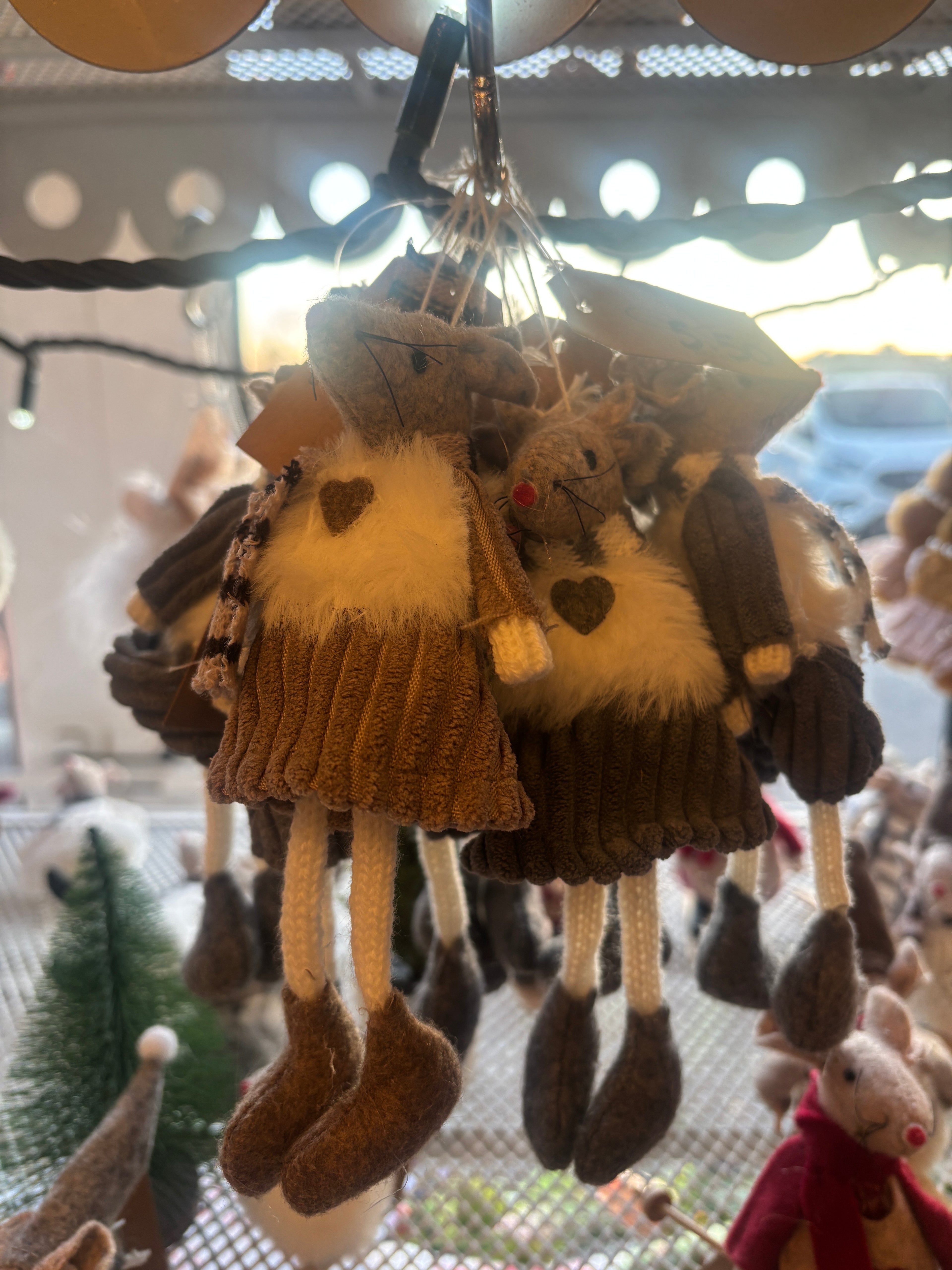 Brown Christmas Mouse with heart on dress christmas tree decoration