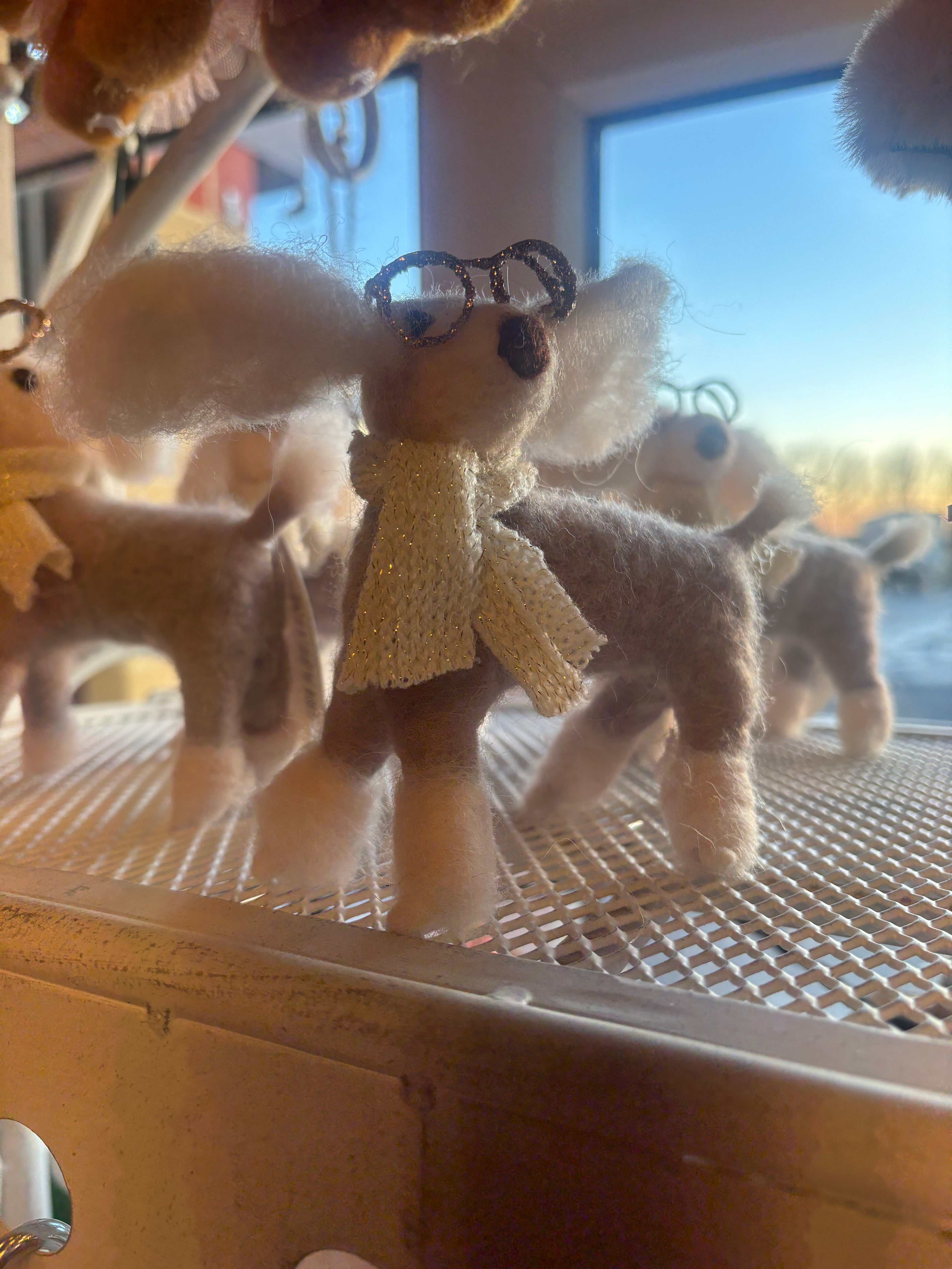 Fabric dog with glasses and scarf xmas decoration