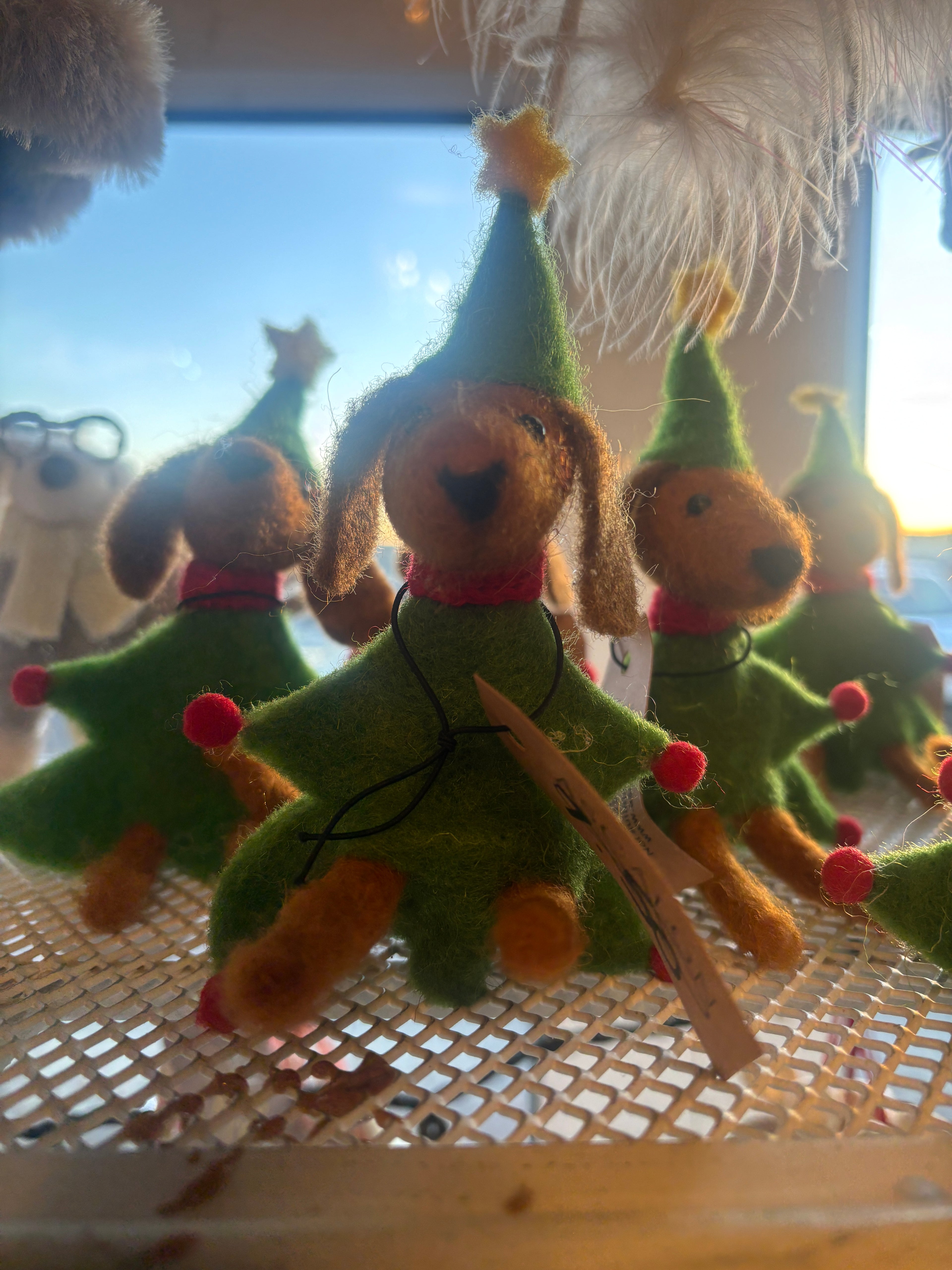 Fabric Dog dressed in a Xmas tree outfit xmas decoration