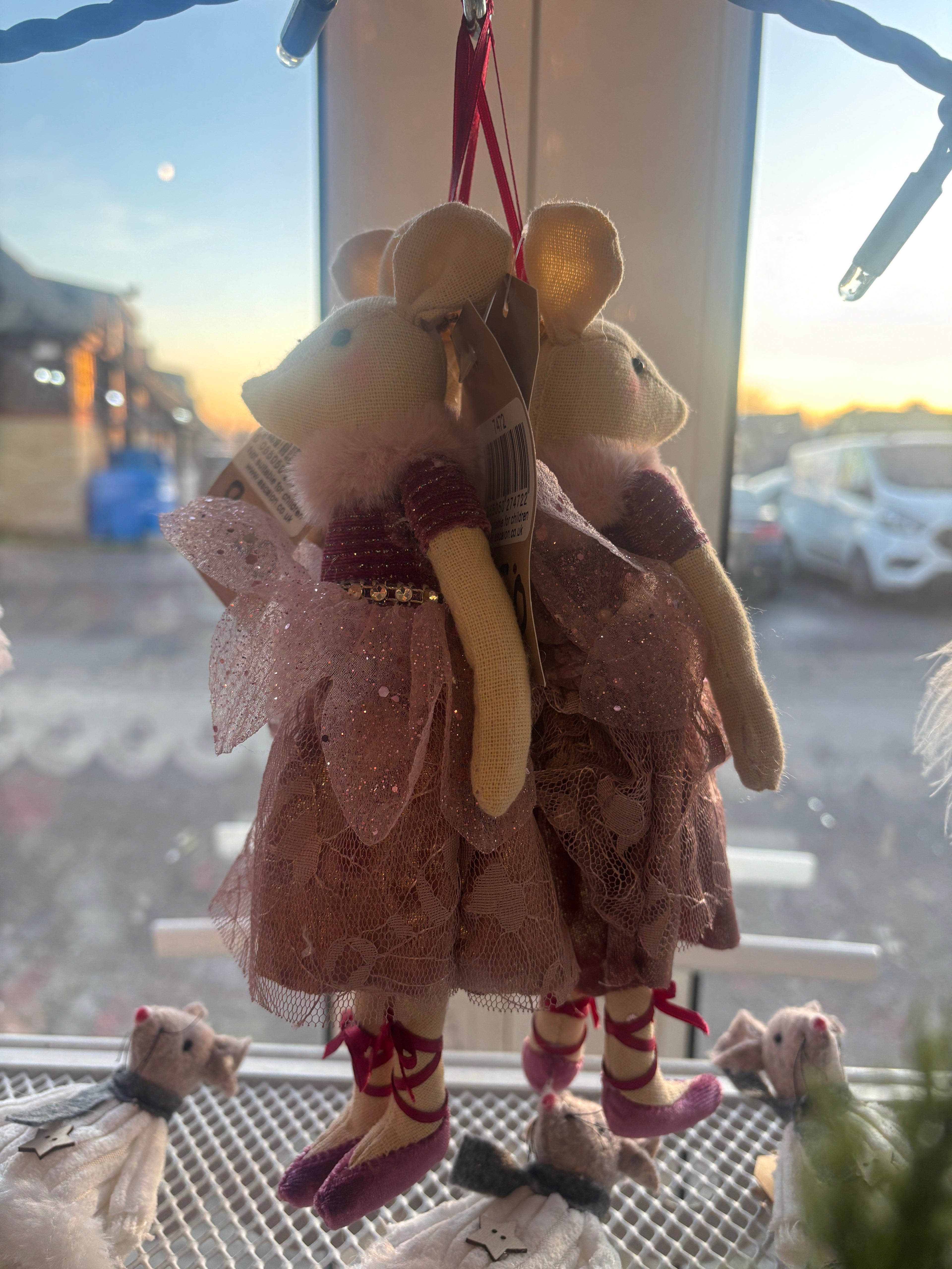 Mouse dressed in a fairy styled pink dress xmas tree decoration