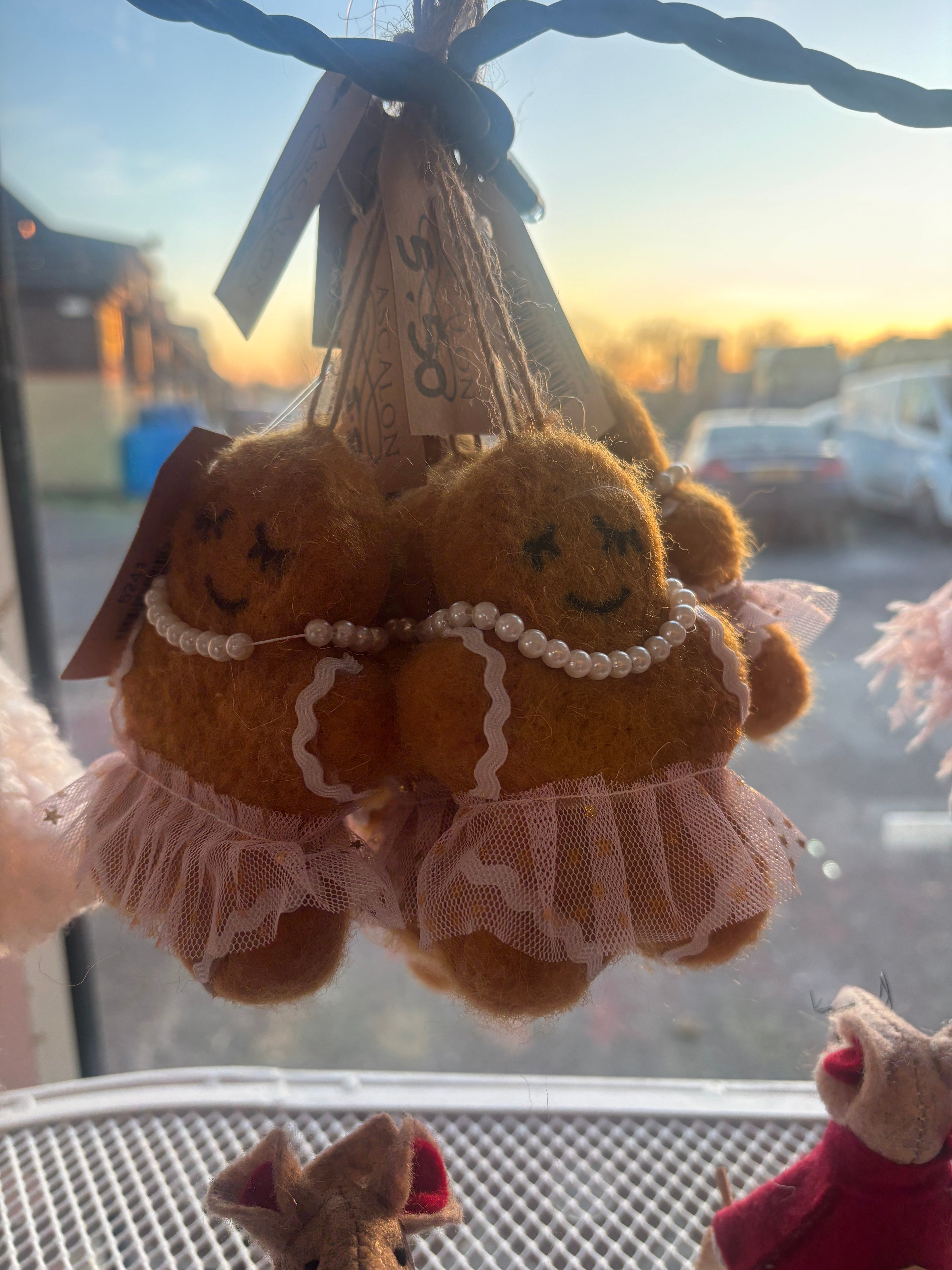 Gingerbread girl with pink tutu and pearl necklace xmas tree decoration