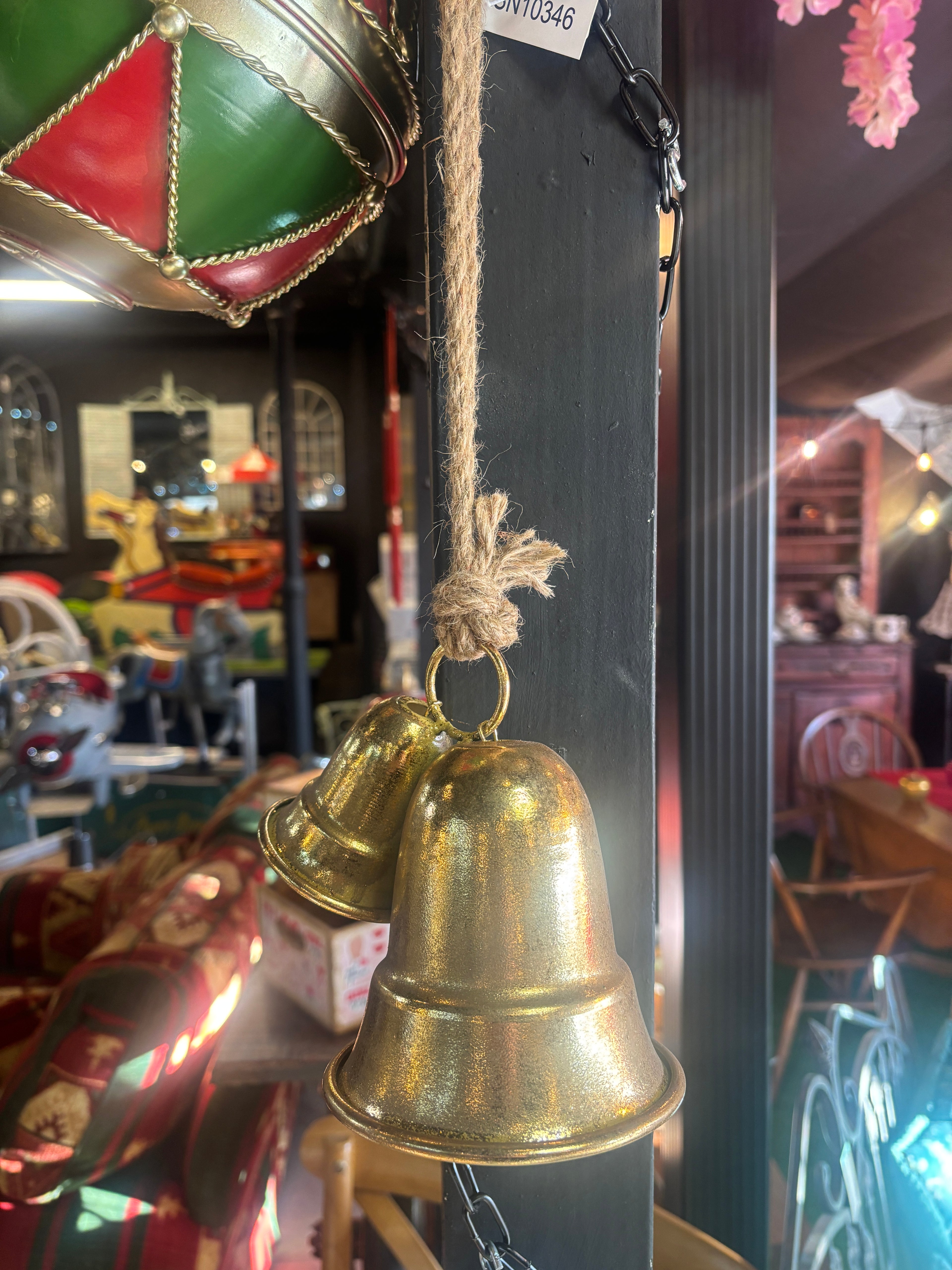 Pair of gold coloured Christmas Bells