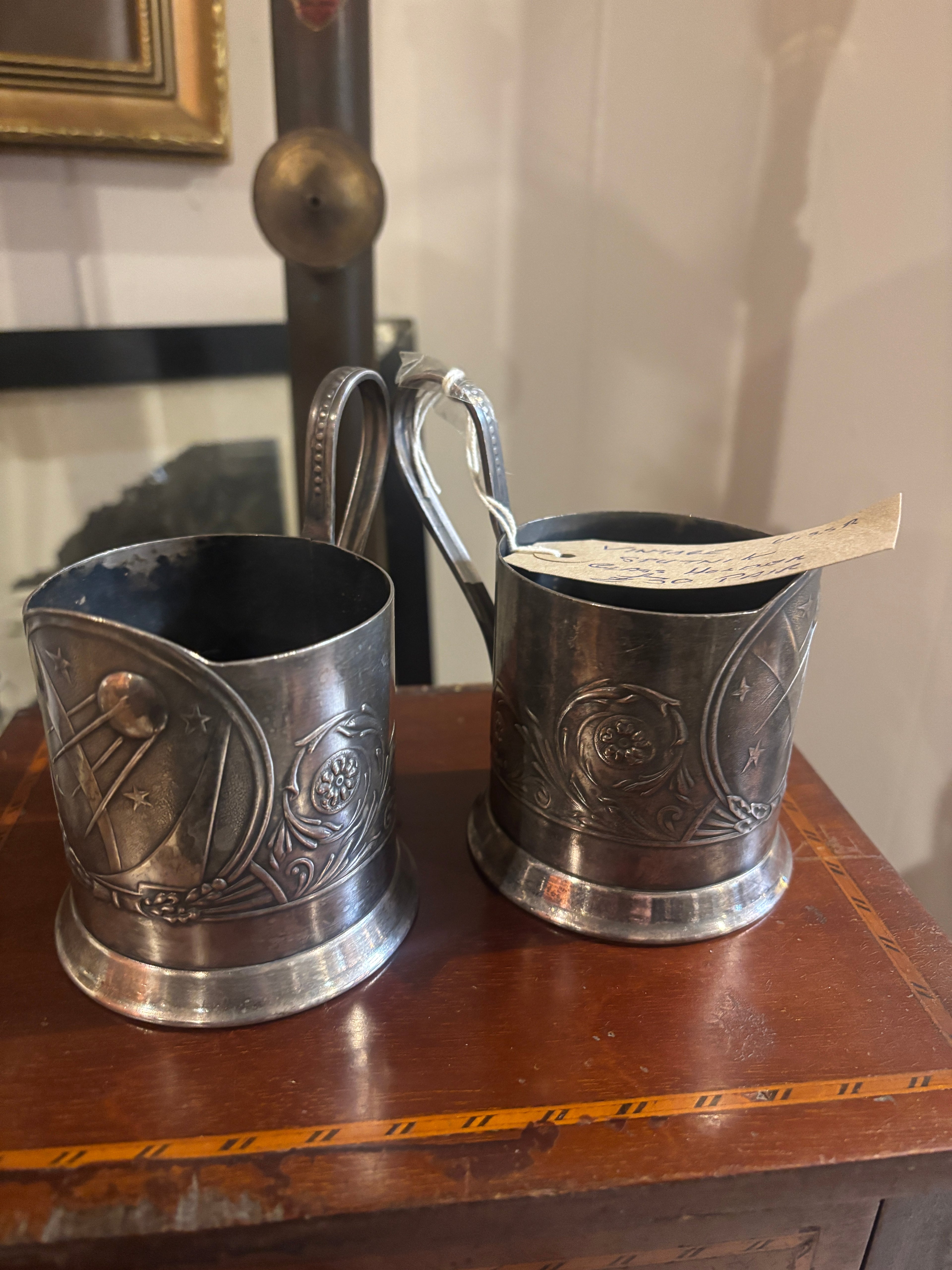 Pair of Russian Sputnik Themed Glass Holders