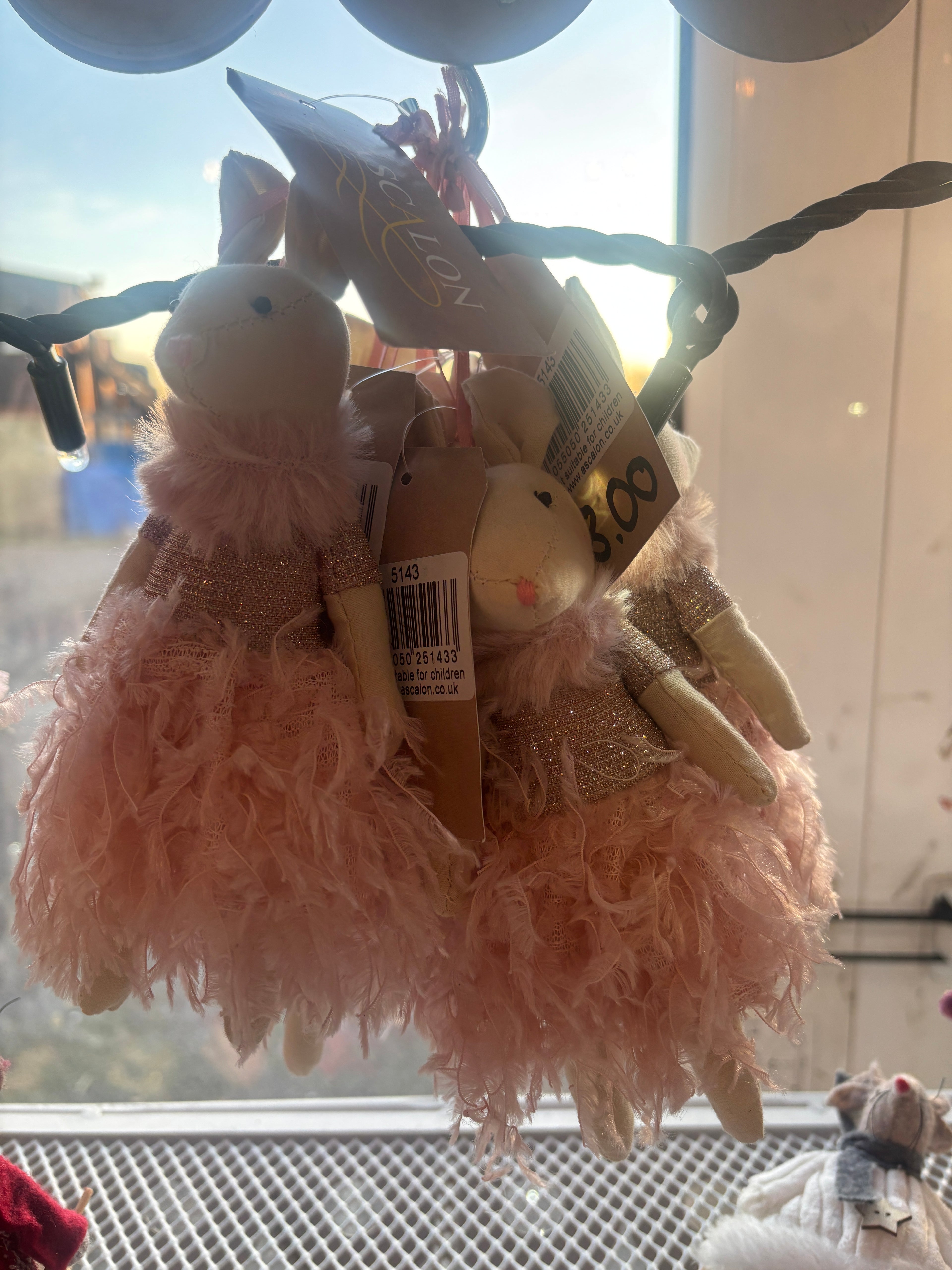 mouse with lacy pink dress and glittery top xmas tree decoration