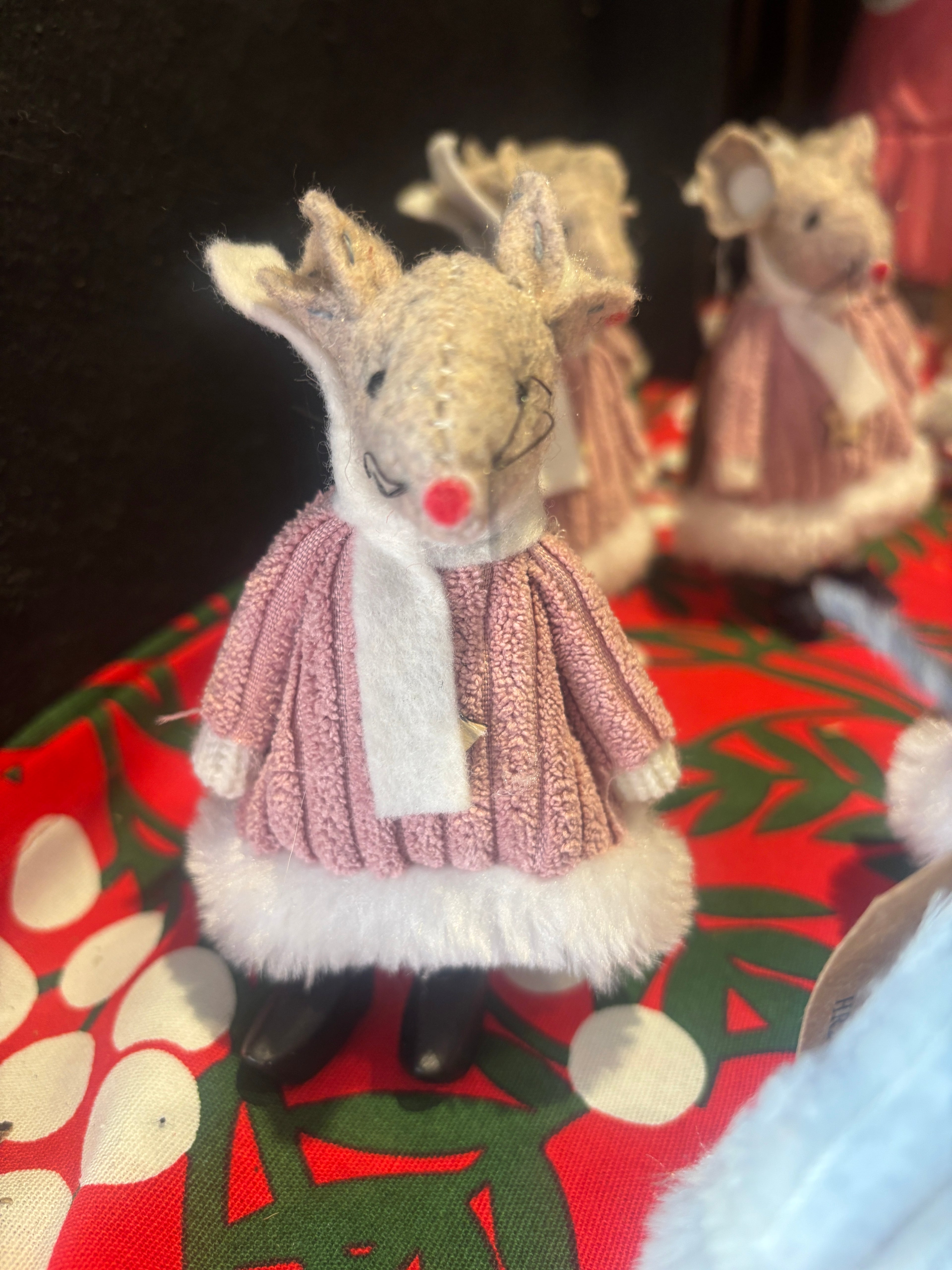 fabric mouse wearing a pink winter jumper and scarf xmas decoration
