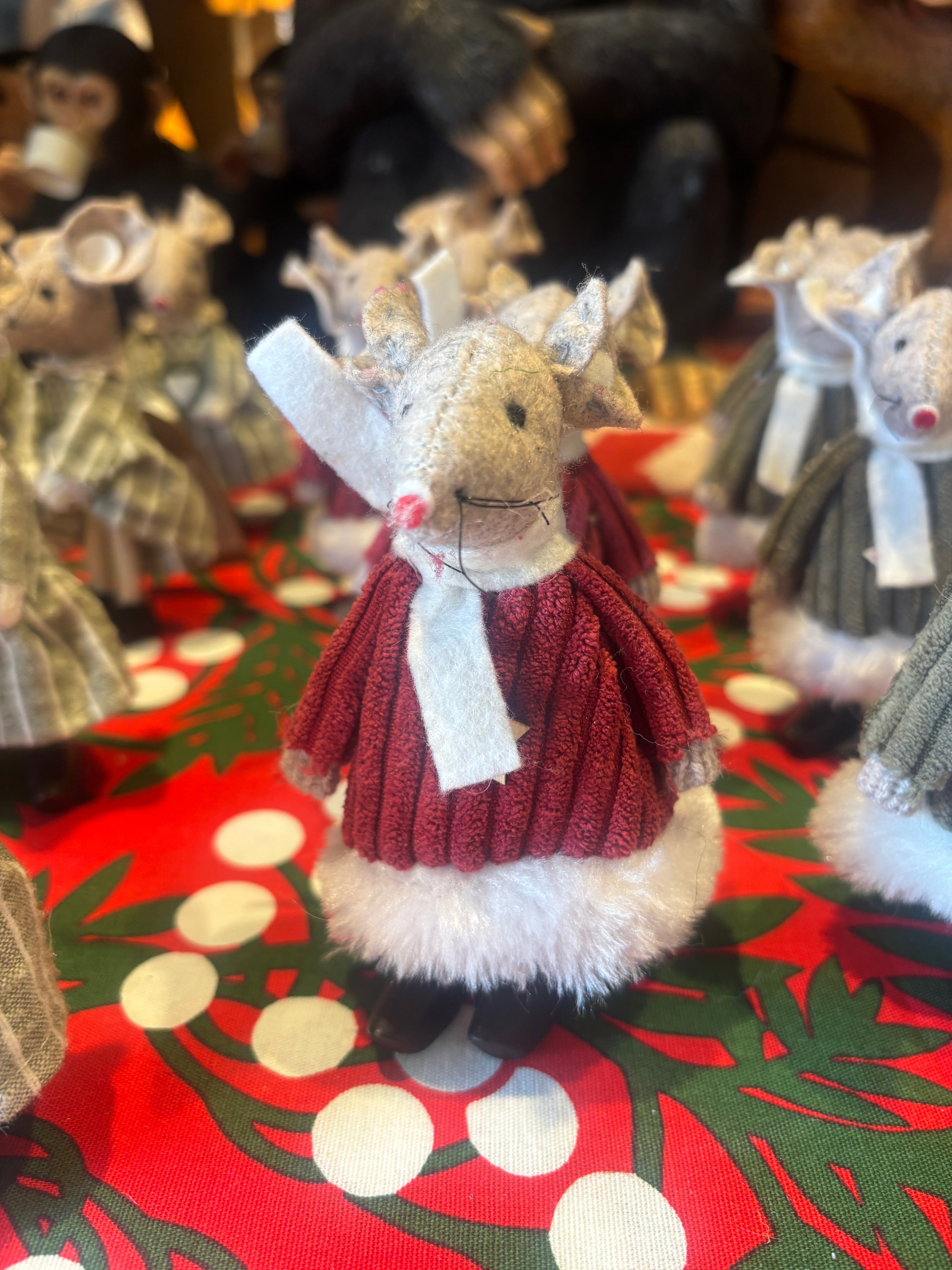 mouse with red winter jumper and scarf xmas decoration