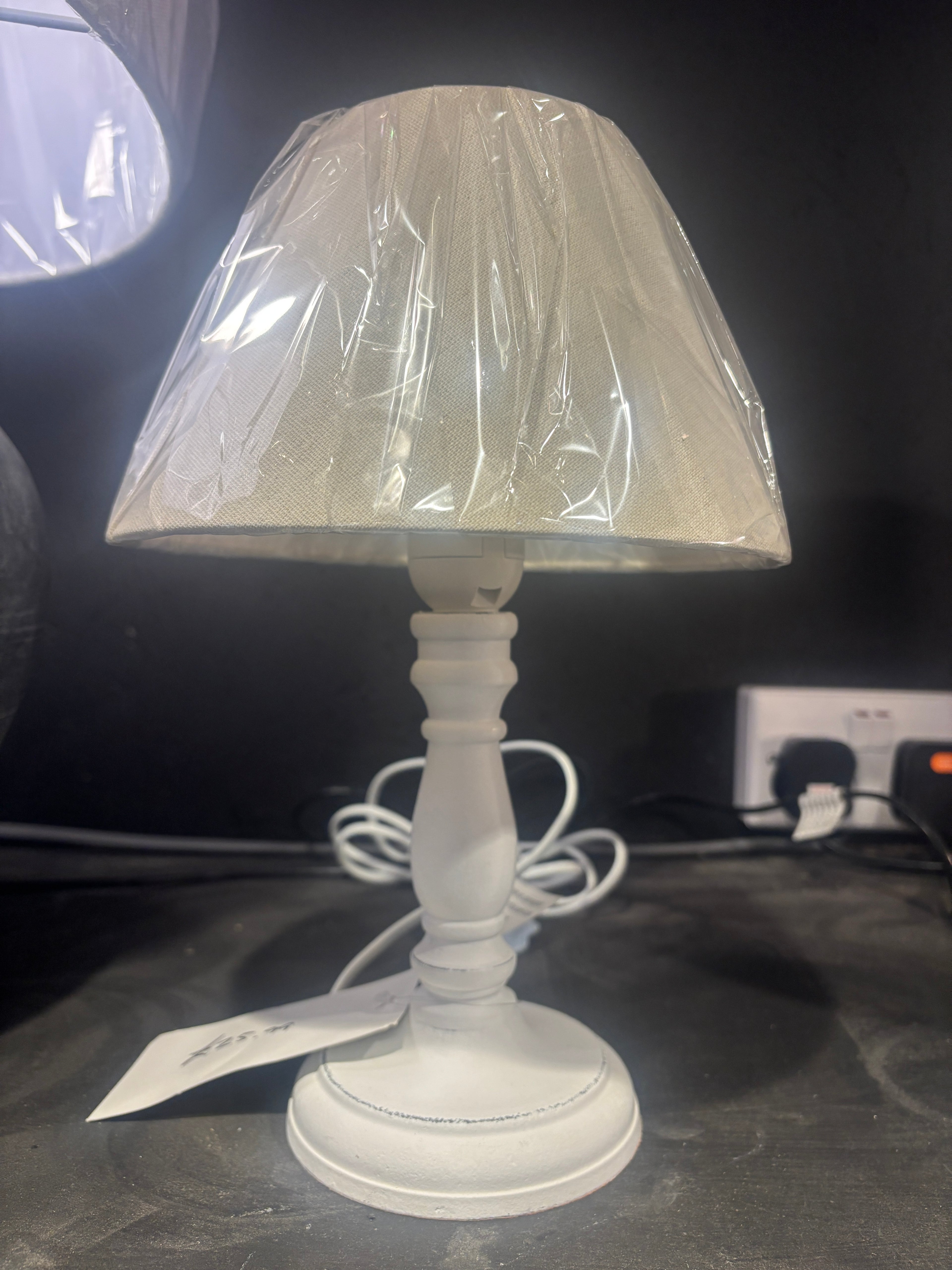 Small White Wood Stemmed Lamp