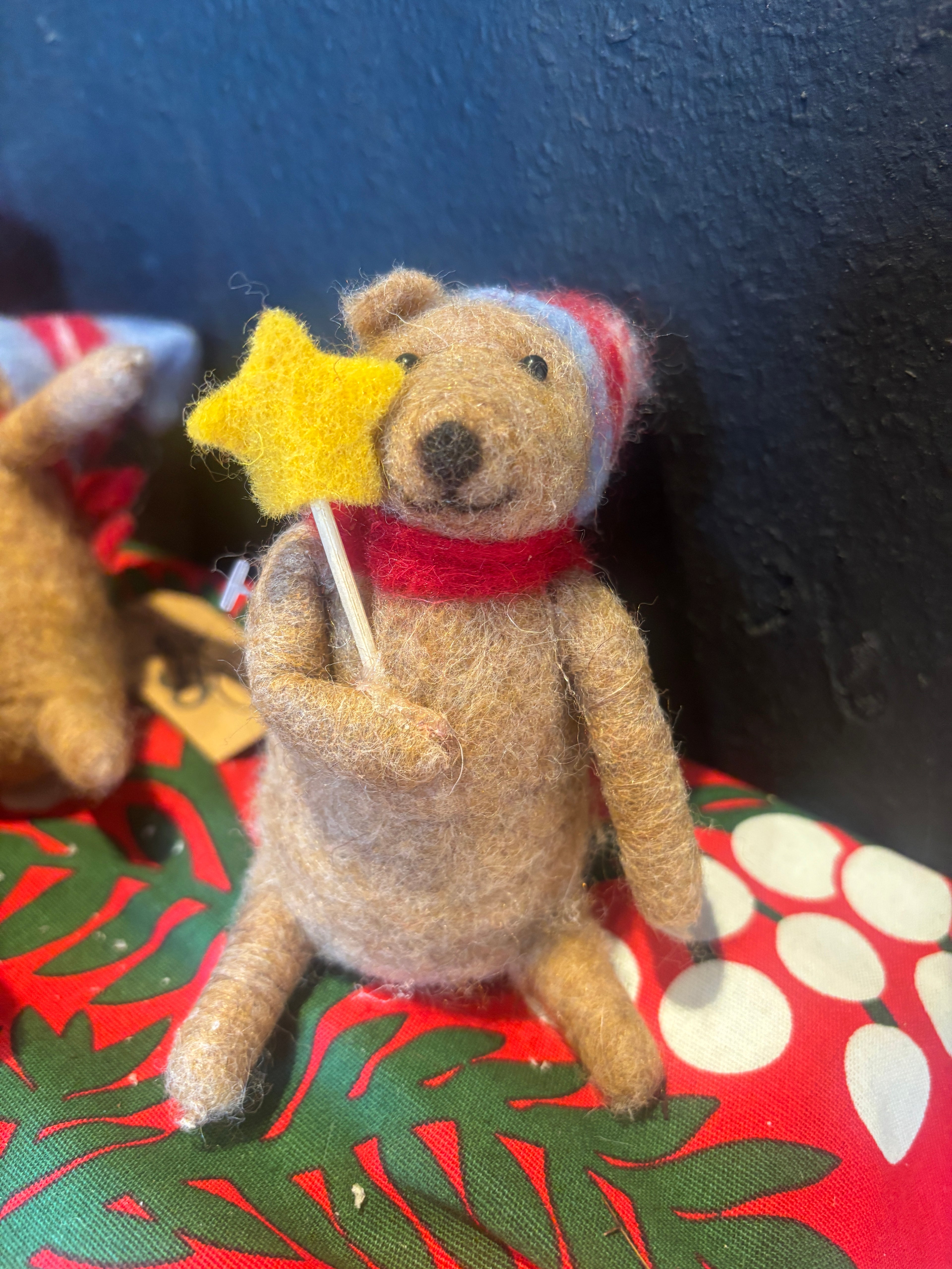 fabric bear holding a star on a stick xmas decoration