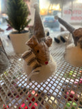 fluffy white puff ball mouse with tall grey hat and striped scarf xmas decoration