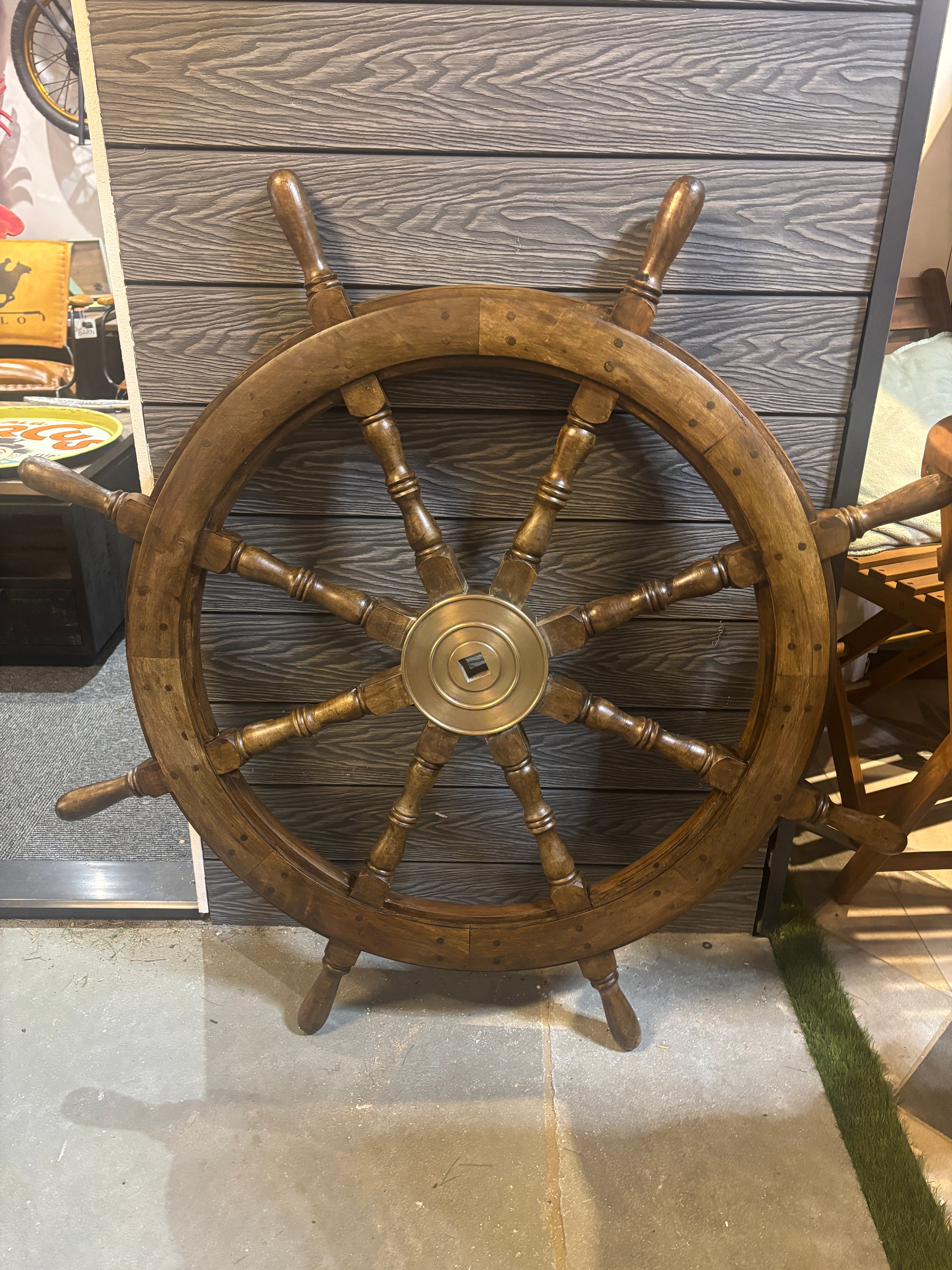 Wood and Brass Ships Wheel